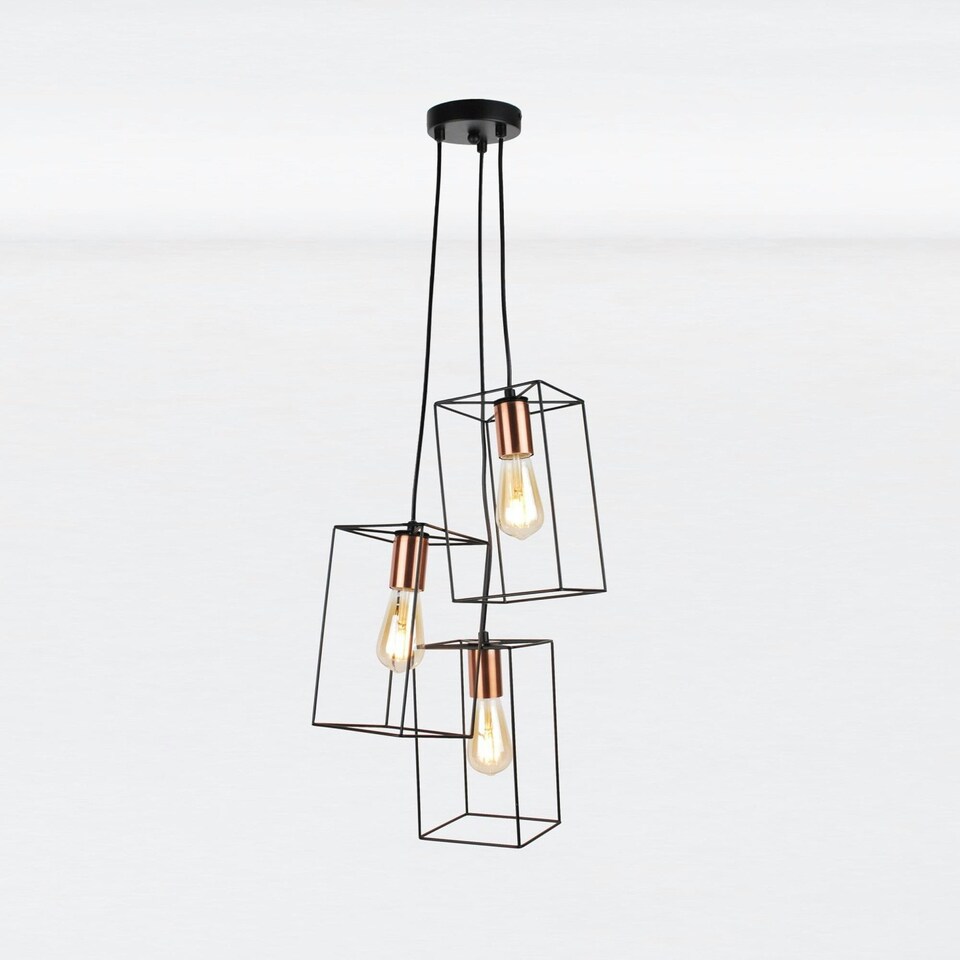 image 1 of First Choice Lighting Matt Black With Brushed Copper Detail 3 Light Pendant Black | Copper