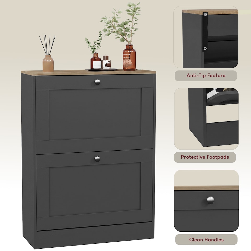 image 1 of Vida Designs Altino 2 Drawer Hallway Storage Shoe Cabinet Organiser - Charcoal Grey & Oak