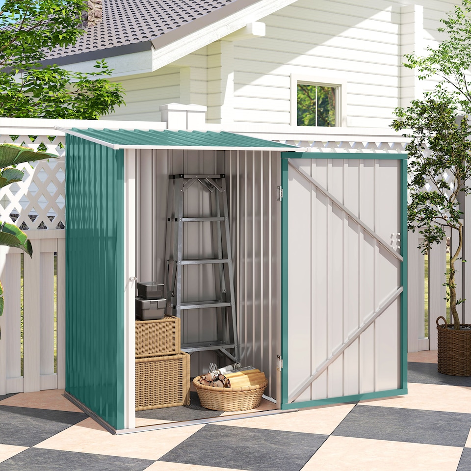 image 1 of Outsunny 3.3ft x 3.4ft Outdoor Storage Shed Steel Garden Shed w/ Lockable Door | Green