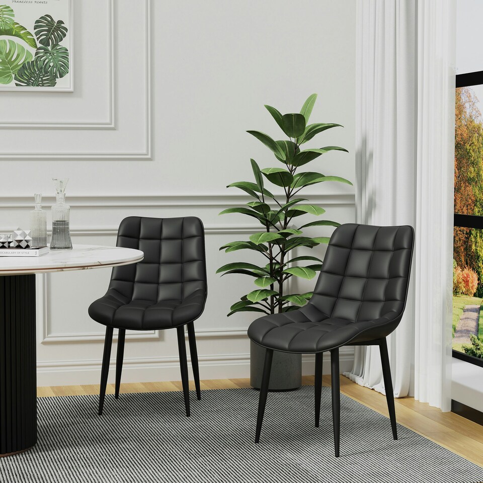 image 1 of Set of 4 Nova Modern Faux Leather Dining Chair Padded Seat Metal Legs Kitchen (Black)