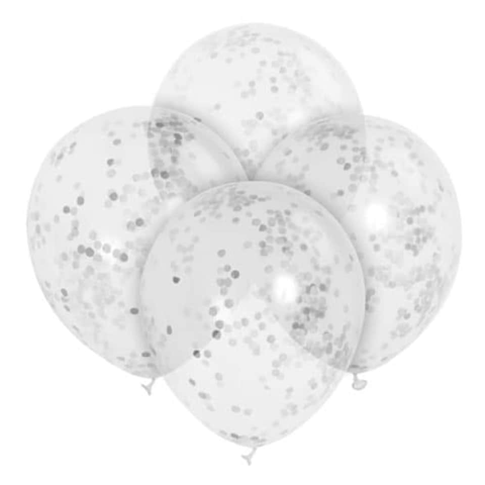 Clear Biodegradable Latex Balloons With Silver Confetti 30cm / 12 in - Pack of 6