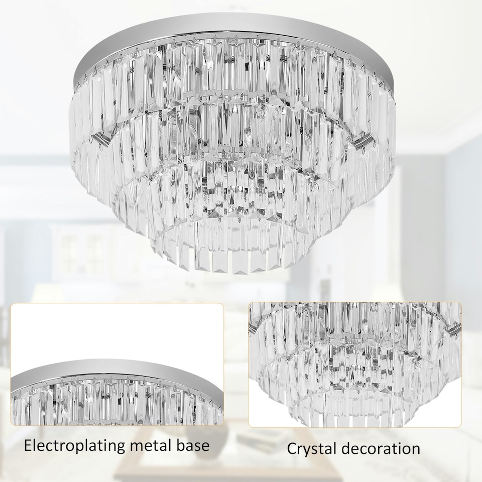 image 1 of HOMCOM Crystal Chandelier Flush Mount Ceilings Lighting Fixture for Living Room