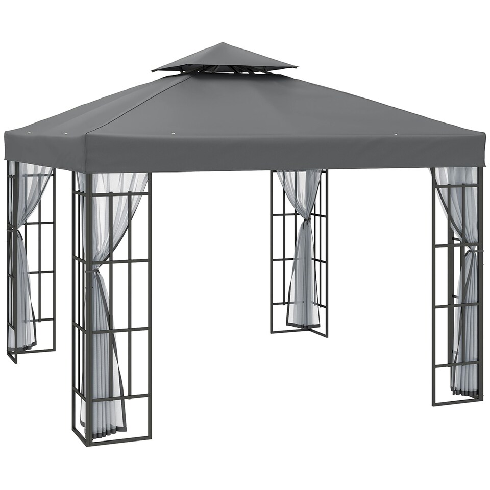 image 1 of Outsunny 3m x 3m Patio Gazebo Canopy Garden Pavilion with 2 Tier Roof