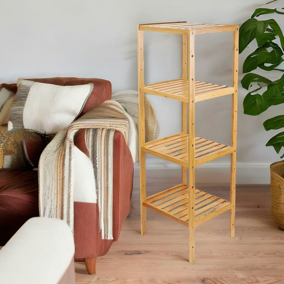 image 1 of 4 Tier Adjustable Wooden Standing Shelving Rack Unit Natural Brown Brown | One Size