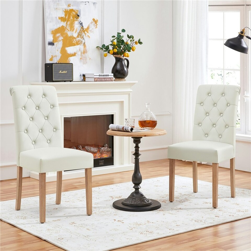 image 1 of Yaheetech Set of 2 Classic PU Leather Dining Chairs Cream | Beige