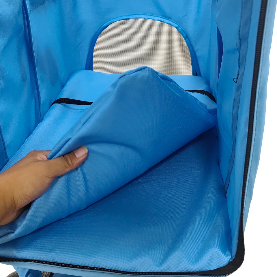 image 1 of Pet Stroller Dog Cat Puppy Pram Pushchair Travel Cart Jogging Buggy Carrier (Blue with Cover)