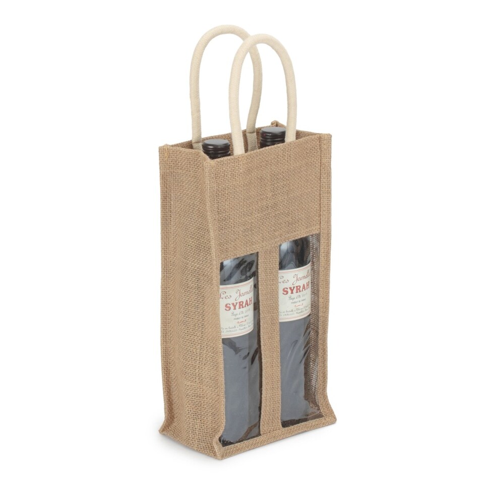 image 1 of Double Bottle Jute Bag | Brown | Brown