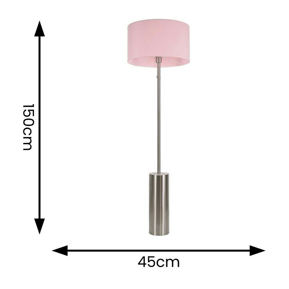 image 1 of ValueLights Lexy Blush Pink Fabric Drum Shade with Brushed Chrome Dimmable Floor Lamp with LED Bulb Pink