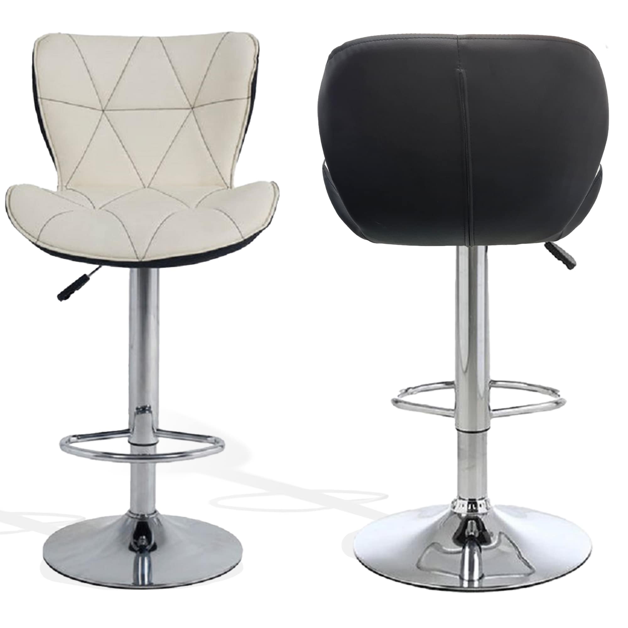 Trimming Shop Swivel Bar Stool White & Black Faux Leather Seat - Set of 1