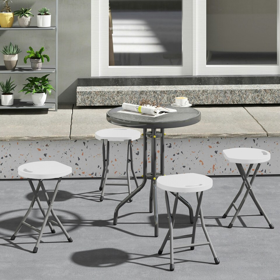 image 1 of Outsunny Folding Stool Set of 4, Decorative Garden Stool Set - White Grey White