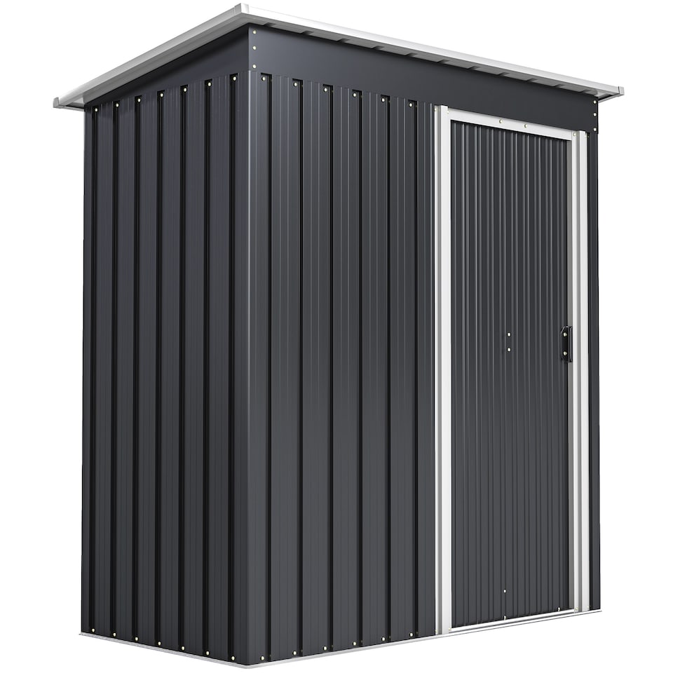 image 1 of Outsunny 5 x 3ft Garden Storage Shed with Sliding Door and Sloped Roof, Lean to Outdoor Equipment Tool Shed for Garden, Black