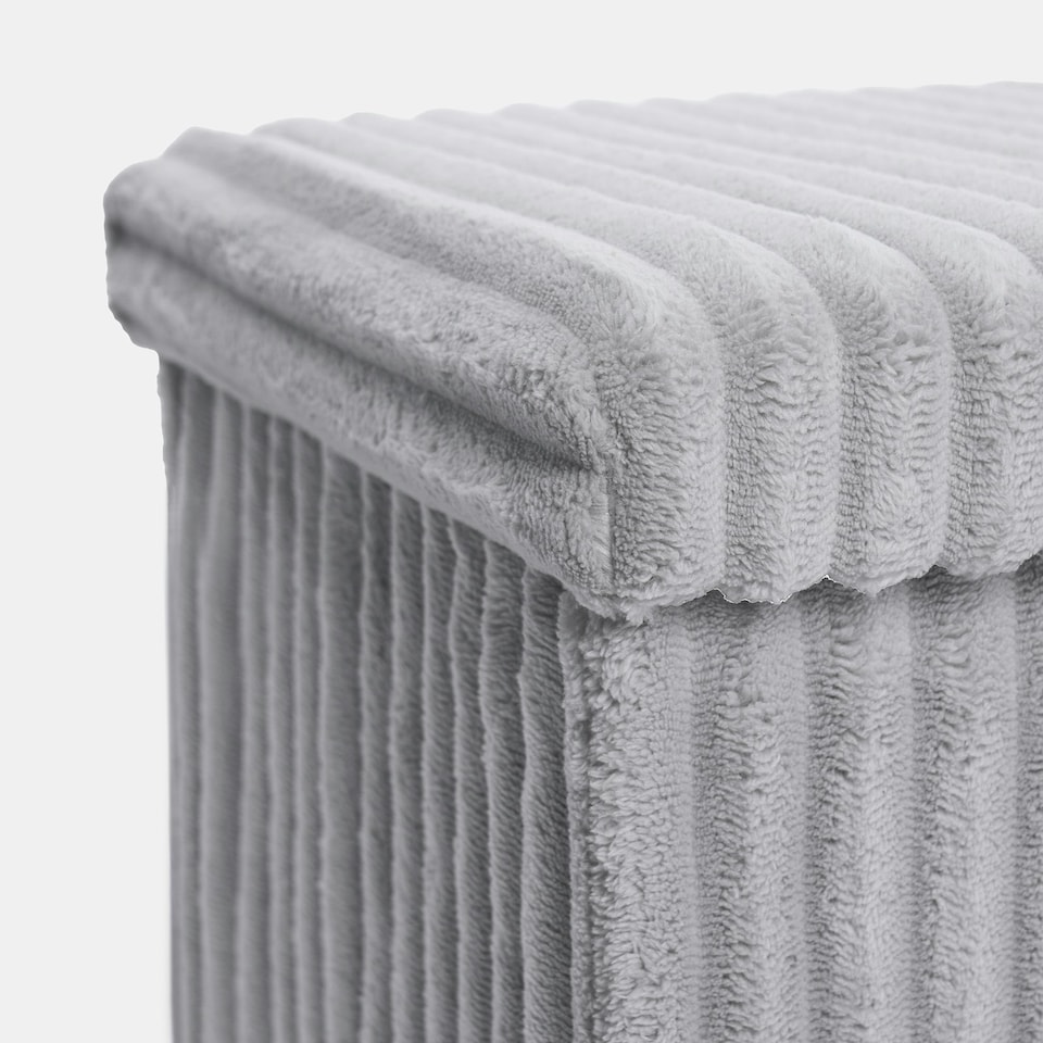 image 1 of OHS Soft Fleece Ribbed Long Rectangle Foldable Footstool Seat Storage Organiser Ottoman Grey
