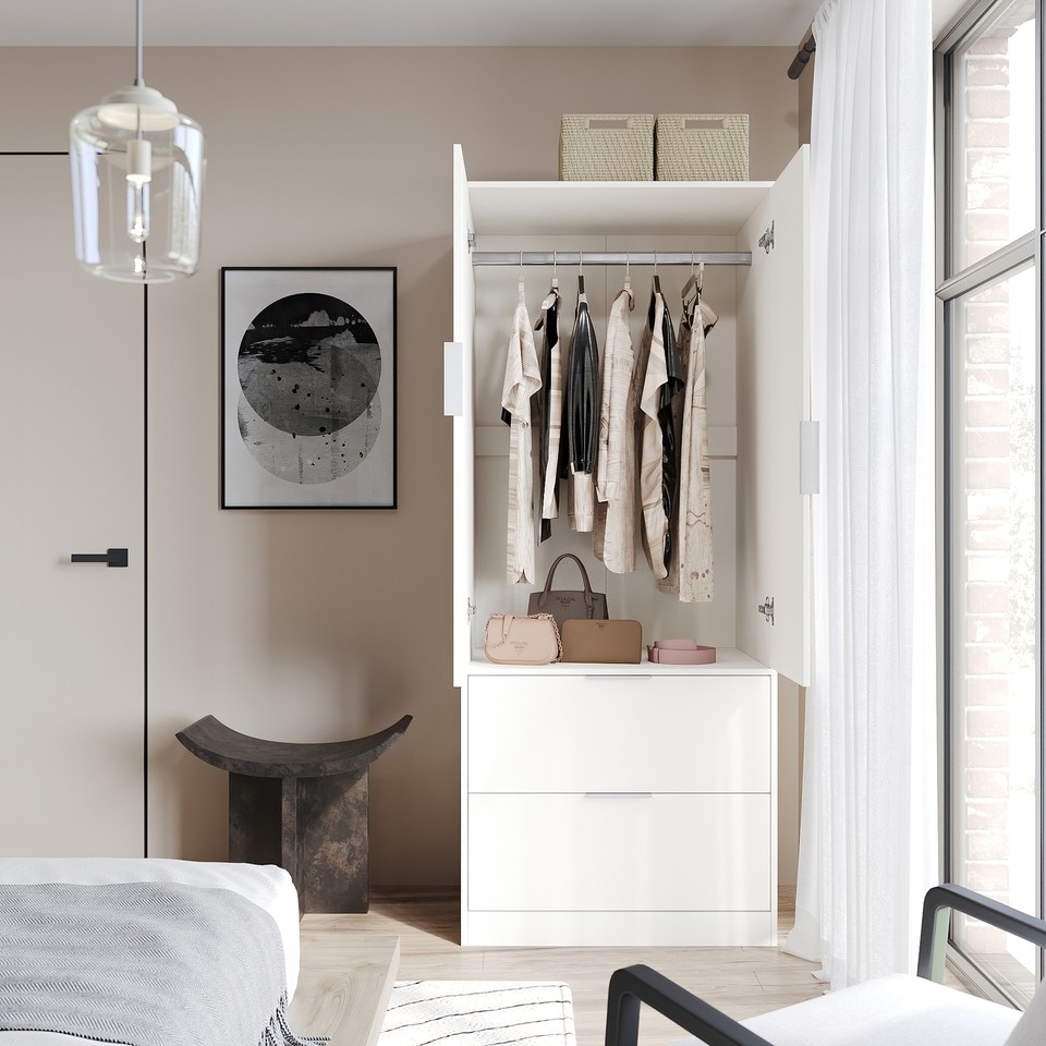 image 1 of FUJI 2 Door 2 Drawer Minimalist Bedroom Wardrobe Storage & Hanging Rail 180cm | Multi | White | 1