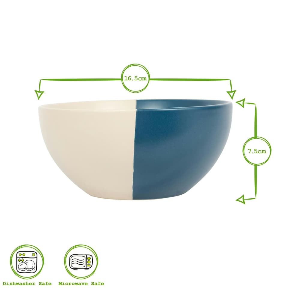 image 1 of Nicola Spring Dipped Stoneware Cereal Bowls - 16.5cm - Navy - Pack of 4 Blue