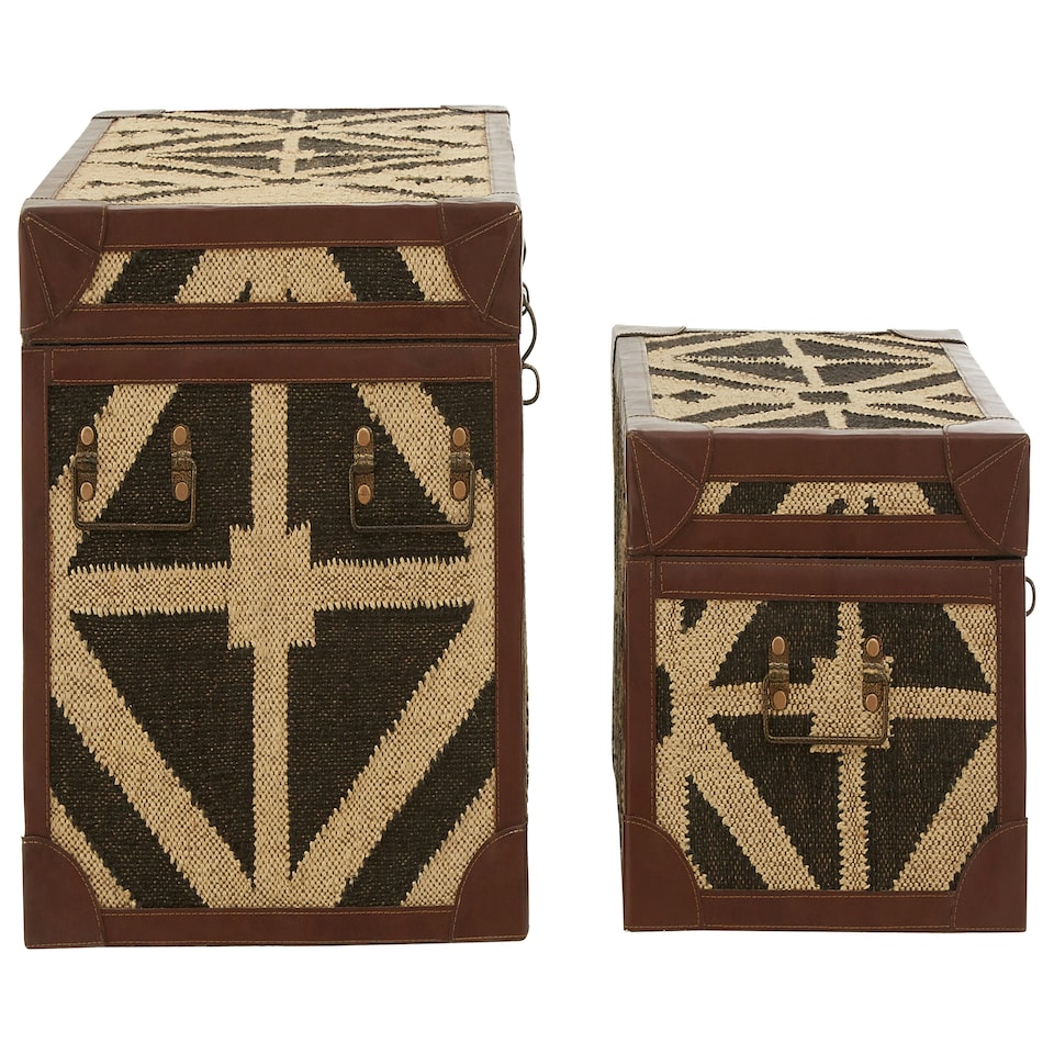 image 1 of Interiors by Premier Multi-Colour Storage Trunks, Set of 2 Metal Trunks, Decorative Storage Trunks, Stylish Storage Trunks Brown