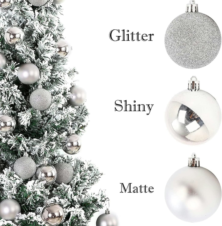 image 1 of 50mm/9Pcs Christmas Baubles Shatterproof Silver,Tree Decorations