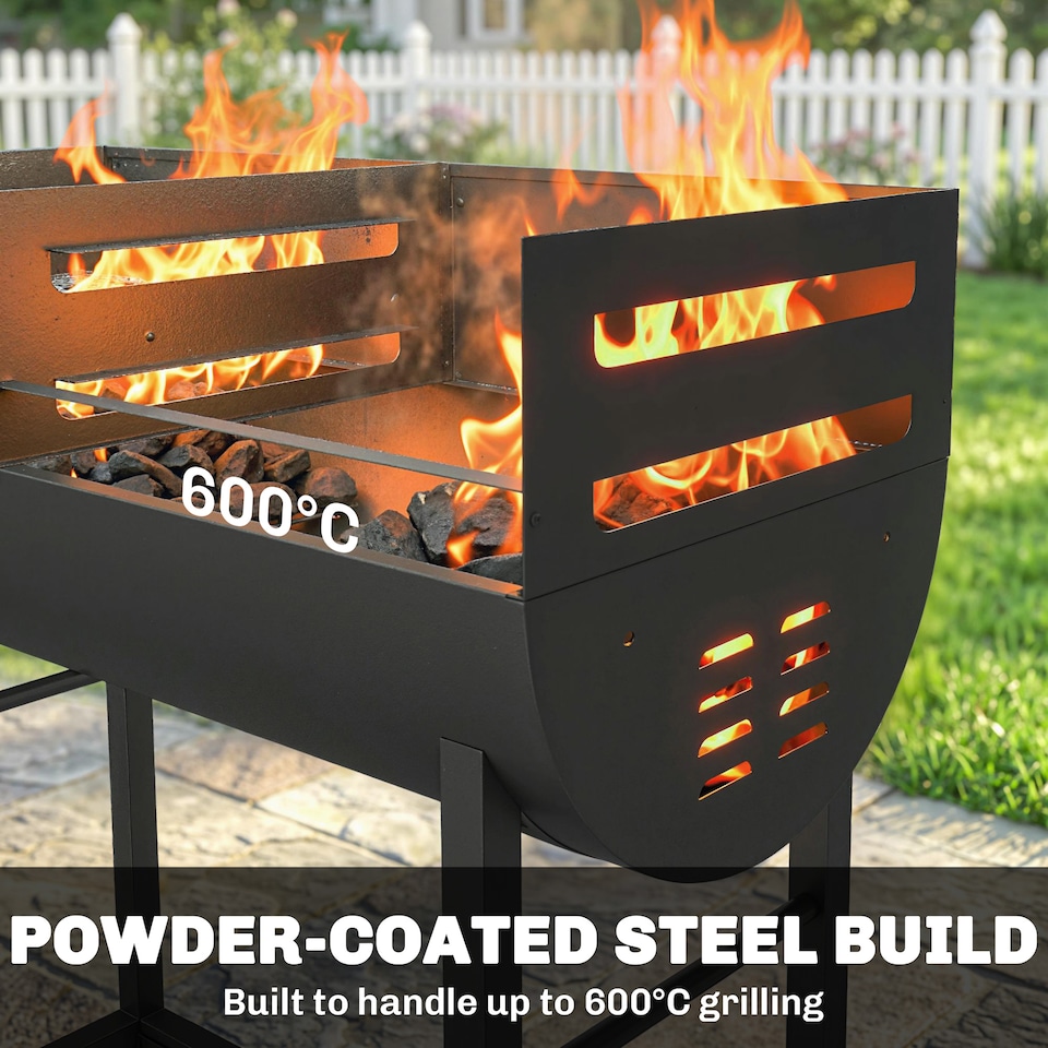 image 1 of Outsunny Charcoal Barbecue Grill with 2 Cooking Areas, Wheels | Black | Black | 103L x 46.5W x 100H cm