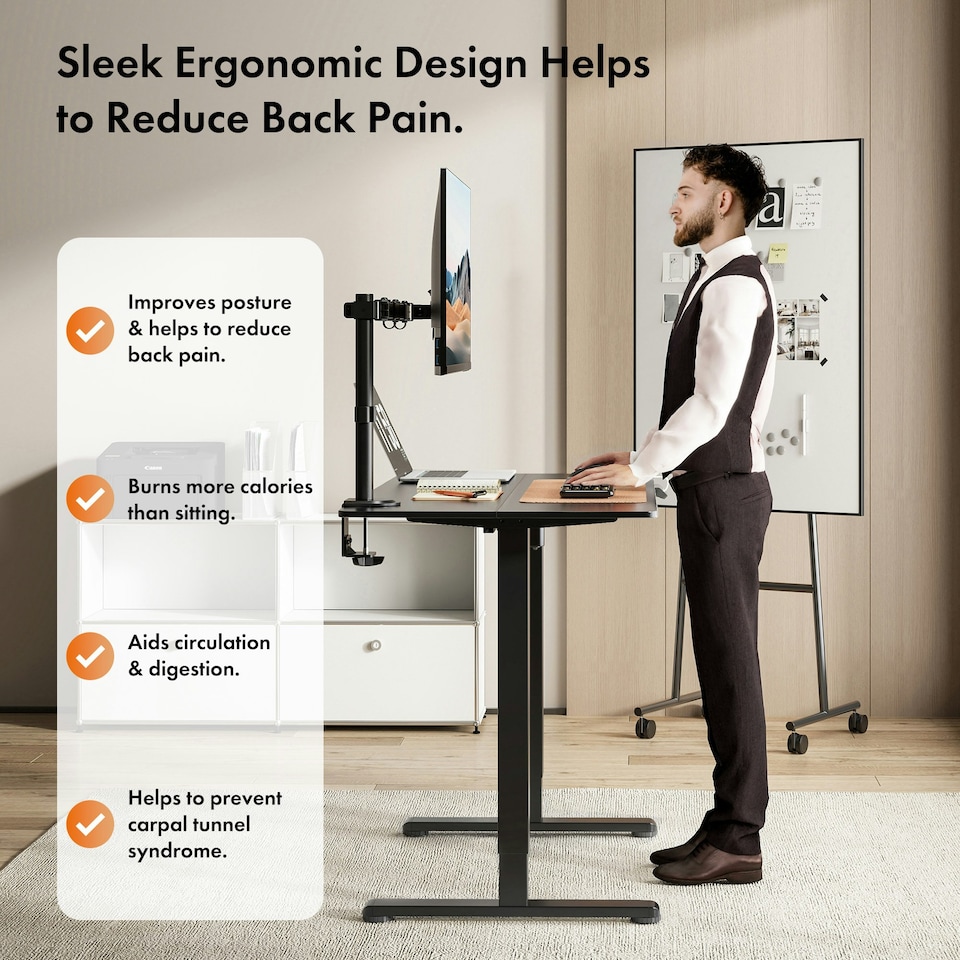 image 1 of VonHaus Adjustable Electric Standing Desk with USB-C charging, Black