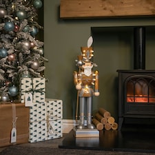80cm Battery Operated Light up Christmas Gold Nutcracker with LEDs