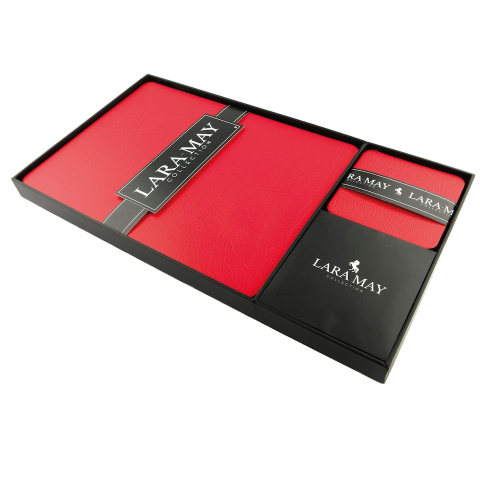 image 1 of Lara-May Set of 8 London Red Recycled Leather Placemats & 8 Leather Coasters