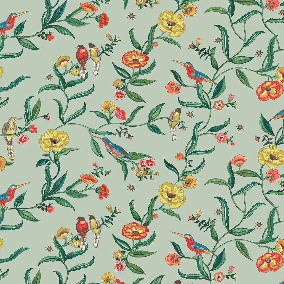 image 1 of Cath Kidston Birds Wallpaper - Sage - 10m x 53cm Green