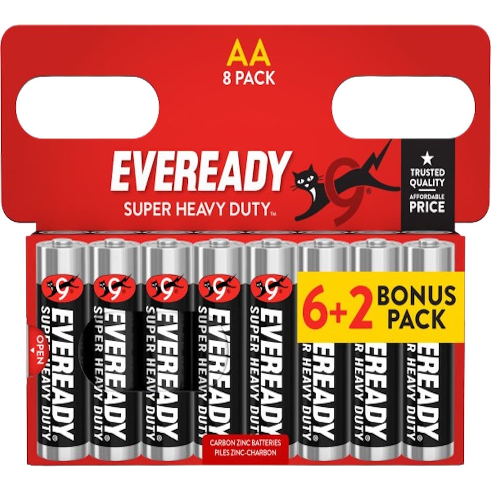 image 1 of Eveready Super Heavy Duty AA Zinc Batteries, Pack of 8 (6+2)