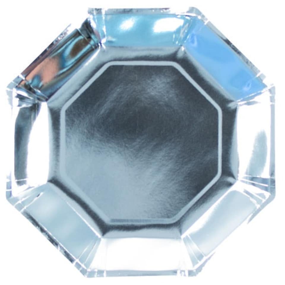 Silver Metallic Octagon Shaped Paper Plates 23cm - Pack of 8