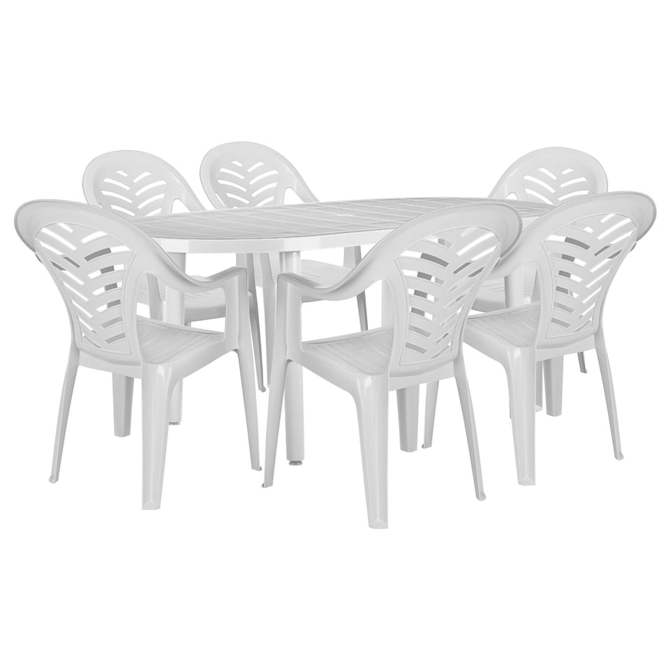 image 1 of Resol 6 Seater Brava Oval Plastic Garden Dining Set - 90cm x 180cm - White | White | White