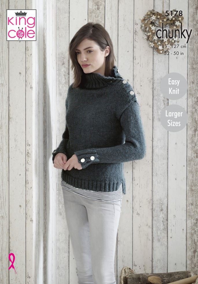 King Cole Timeless Chunky Knitting Pattern 5178, Sweaters and Headwear for Women - 32 - 50 Inches - Easy