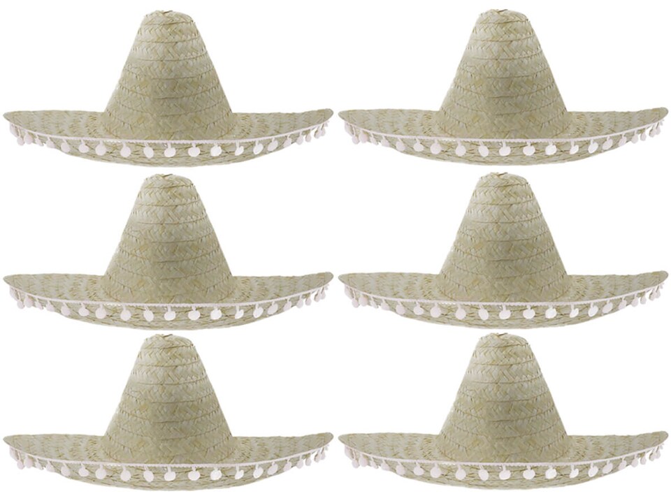 image 1 of Natural Mexican Sombrero with Pom Pom Edging | Cream | 6