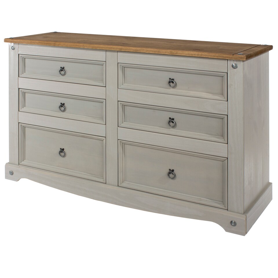 image 1 of Premium Corona 3+3 Drawer Wide Chest of Drawers - Classic Mexican Pine Bedroom Storage Cabinet | Grey | Grey | 1