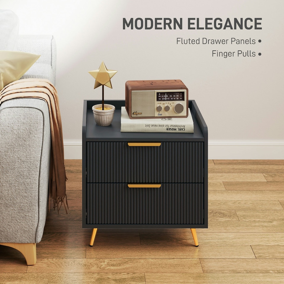image 1 of HOMCOM Bedside Table with 2 Drawers for Bedroom, Living Room, Black