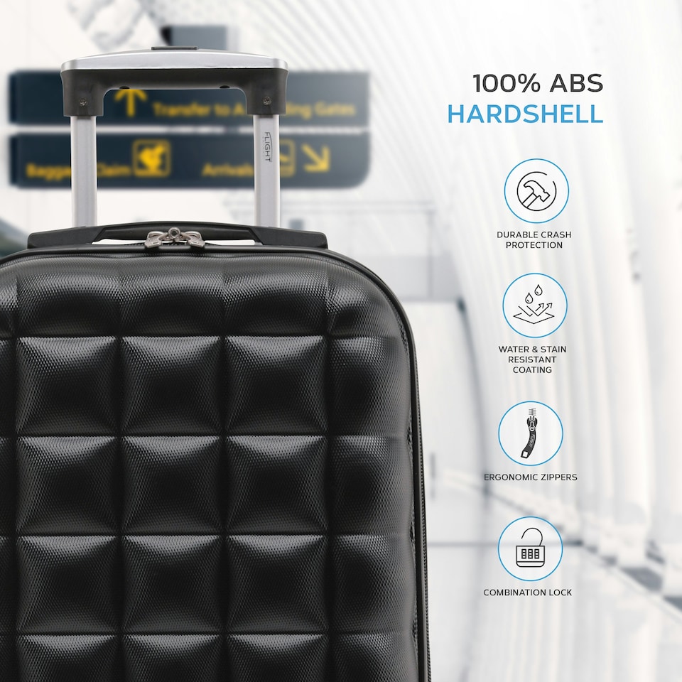 image 1 of Flight Knight Bubble Suitcase - Ryanair easyJet Jet2 Approved - 8 Wheel Carry Cabin Hardcase 55x35x20cm Black | Black | Cabin Bag