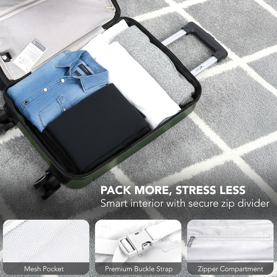 image 1 of Lugg Jetset Lightweight ABS Hard Shell Cabin Suitcase with 4 Spinner Wheels (40x30x20cm)