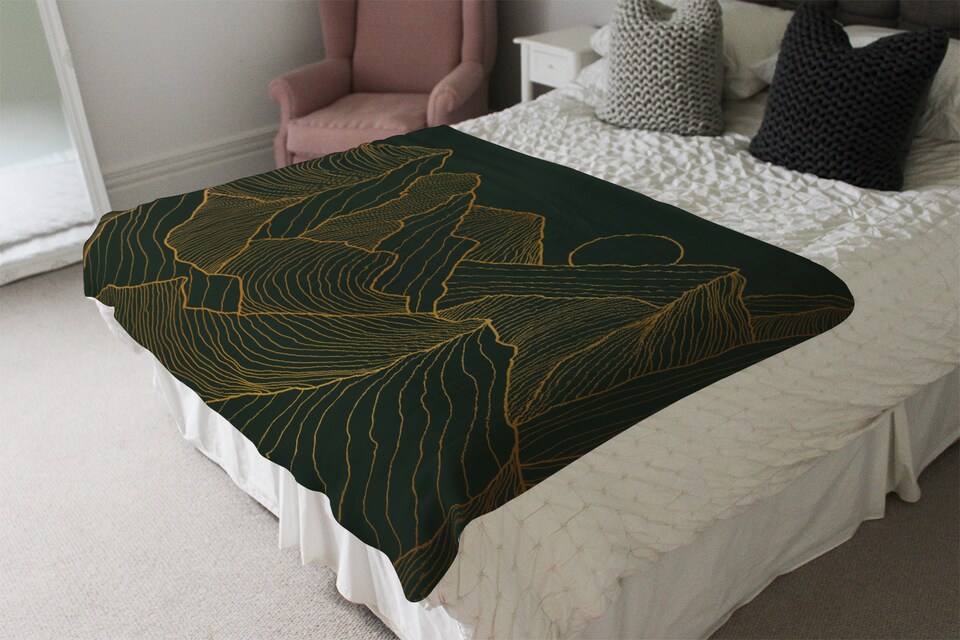 image 1 of Golden mountain line art Designer Blanket | Multi