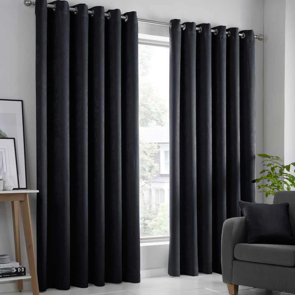 image 1 of Fusion Strata Eyelet Curtains Black