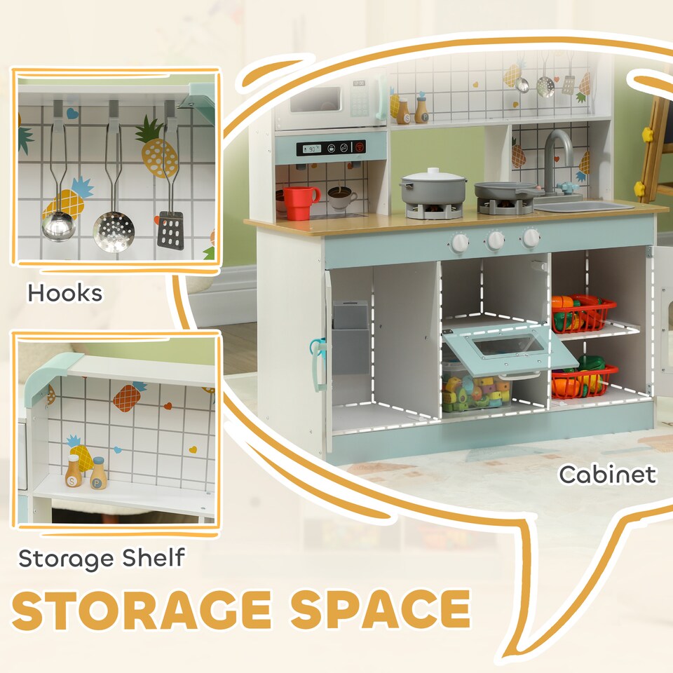 image 1 of AIYAPLAY Toy Kitchen, Pretend Role Play Kitchen w/ Ice Maker, Microwave