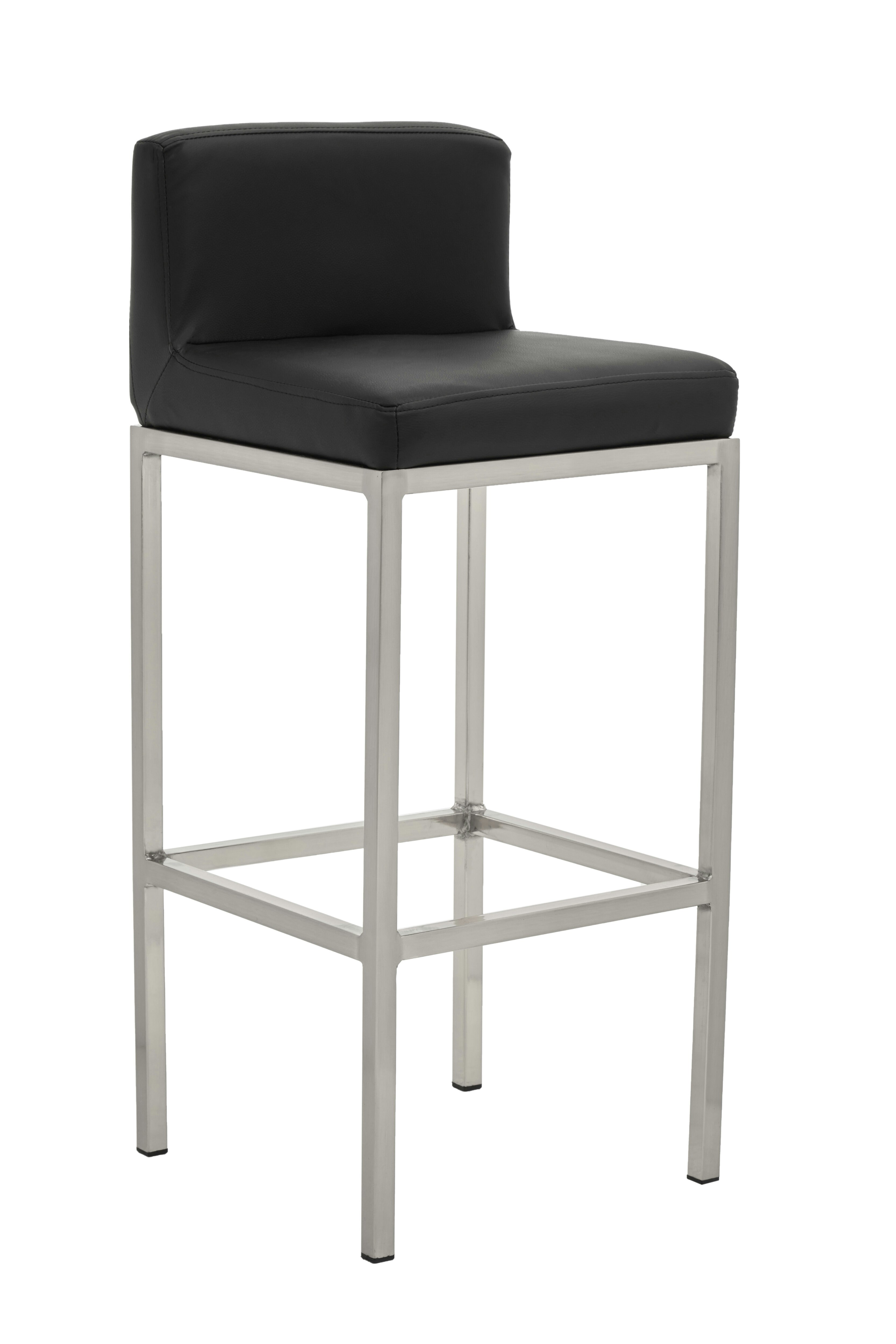 Orsina Black PU and Chrome Finish Bar Chair, Glam Touch Indoor Metal Bar Stool, Footrest Bar Chair