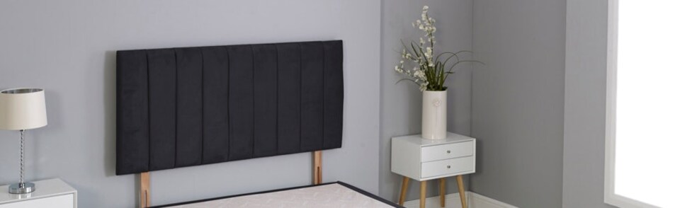 image 1 of Black Plush Velvet 9 Panel Headboard | Black | 3FT Single 26"inch Headboard