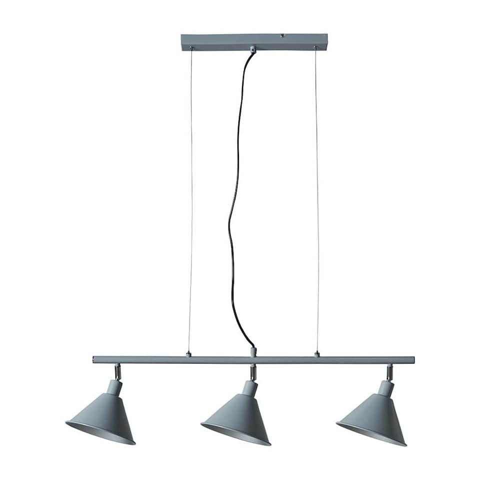 image 1 of ValueLights 3 Way Suspended Ceiling Light With Grey Silver Metal Cone Shades | Grey