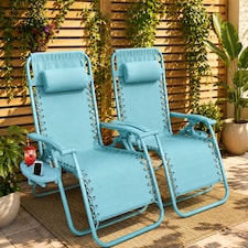 Set of 2 Zero Gravity Reclining Foldable Garden Chairs Sun Loungers