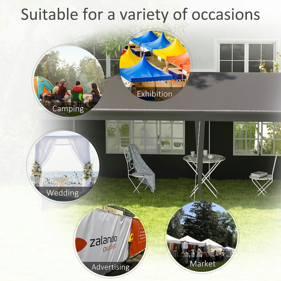 image 1 of Outsunny 6m x 3m Garden Gazebo Marquee Canopy Party Tent Canopy Patio Dark Grey