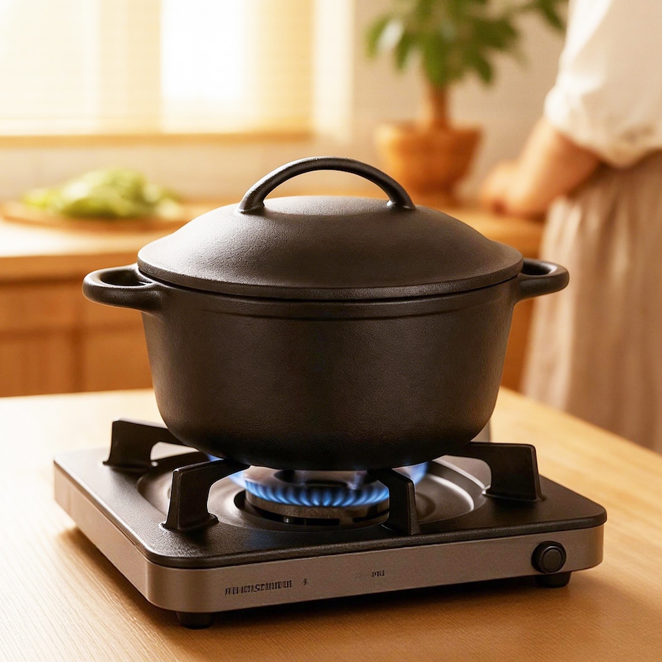 image 1 of TOQUE Cast Iron Dutch Oven Heavy Duty Casserole Dish Pot Stockpot With Lid