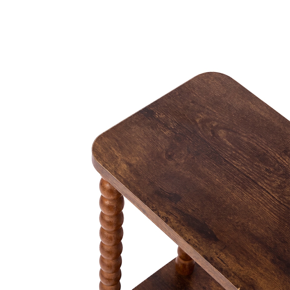 image 1 of Levede Narrow Side Table 2 Tier Storage MDF End Table Rubber Wood Legs Brown