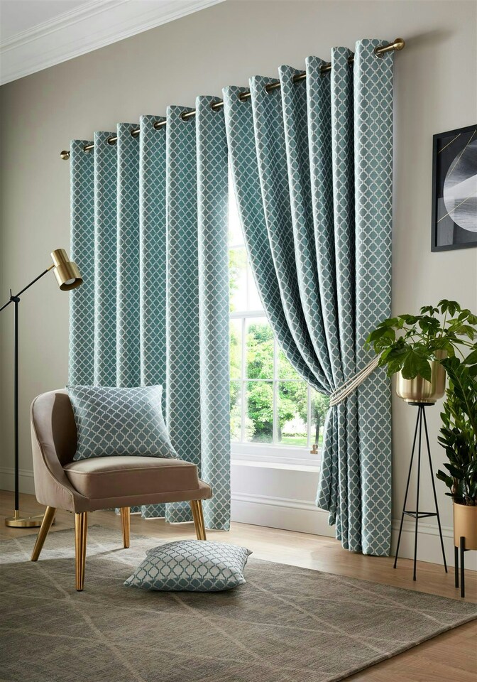 image 1 of Wold Ring Top Lined Curtains - 117cm x 137cm - Teal