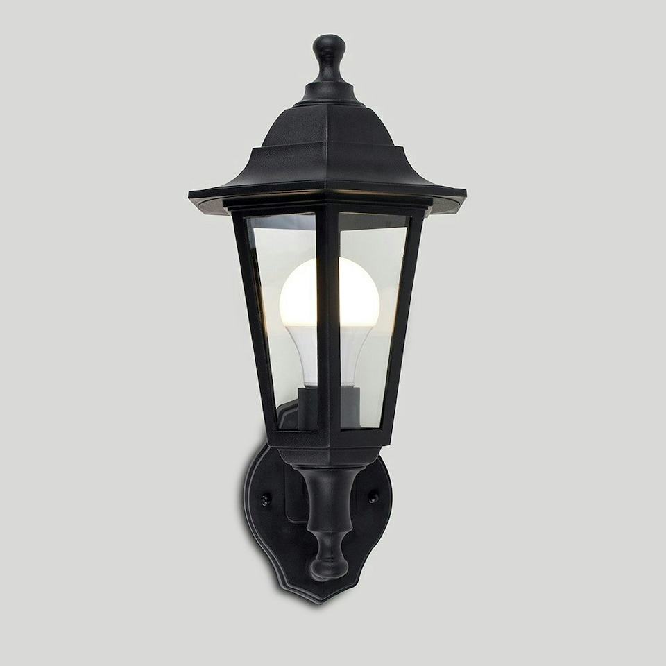 image 1 of ValueLights Black Mayfair Dusk-till-Dawn Outdoor Wall Lantern with 6W Warm White Bulb