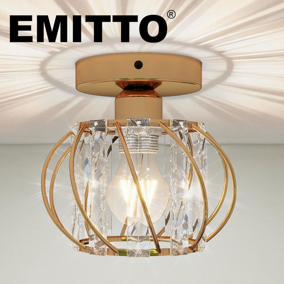 image 1 of Emitto Crystal Ceiling Light Semi Flush Mount Chandelier Modern Hallway | Gold