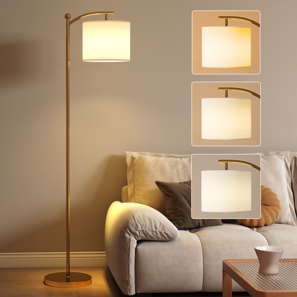 image 1 of HOMCOM LED Floor Lamp with Dimmable Colours Temperature & Brightness, Gold | Gold | Gold Tone