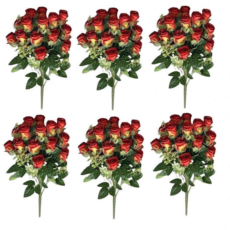 image 1 of Pack of 6 x 52cm Artificial Red Rose Bunch