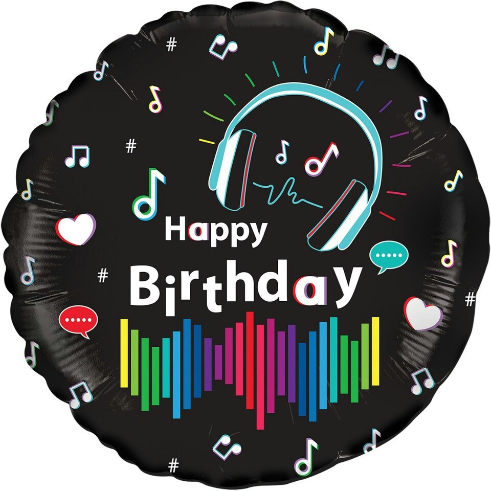 Oaktree Media Music Happy Birthday Foil Balloon - Black - One Size